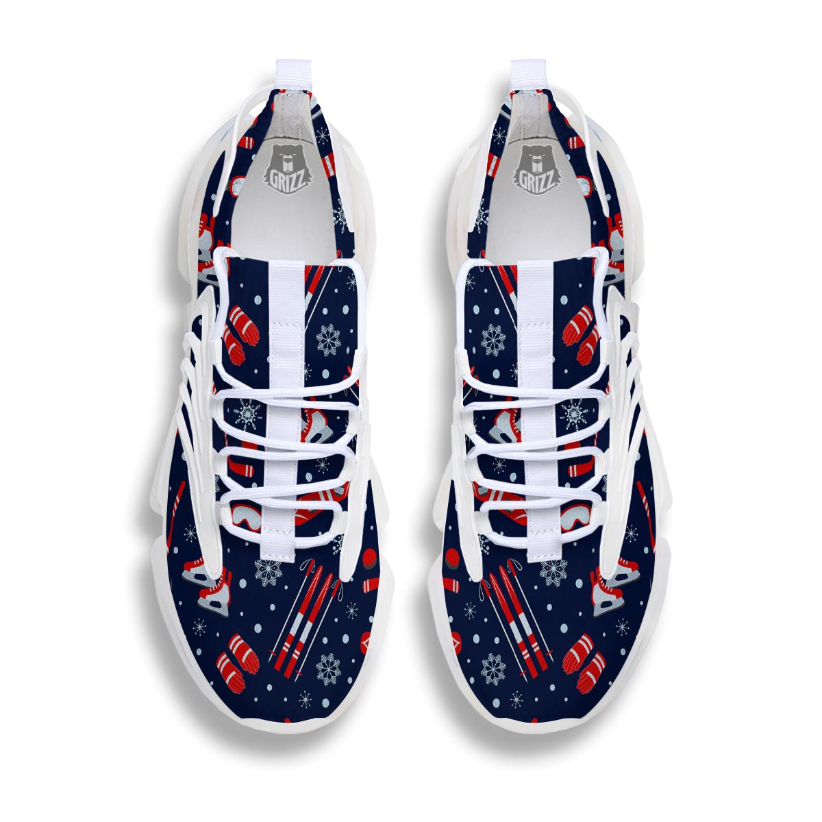 Skiing Equipment Print Pattern White Gym Shoes-grizzshop