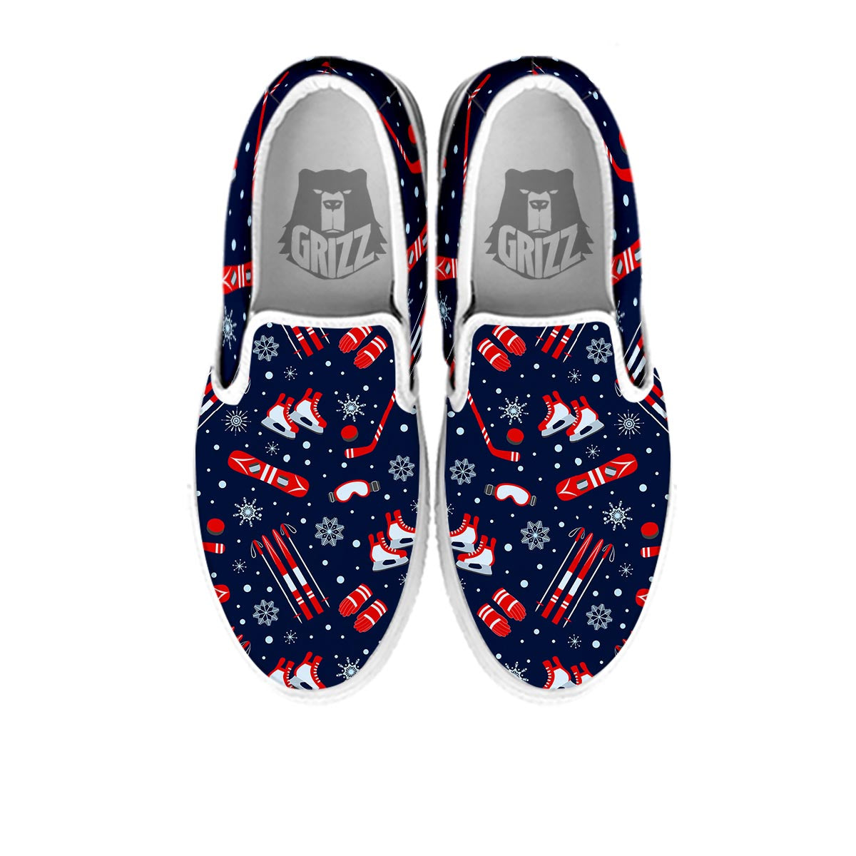 Skiing Equipment Print Pattern White Slip On Shoes-grizzshop