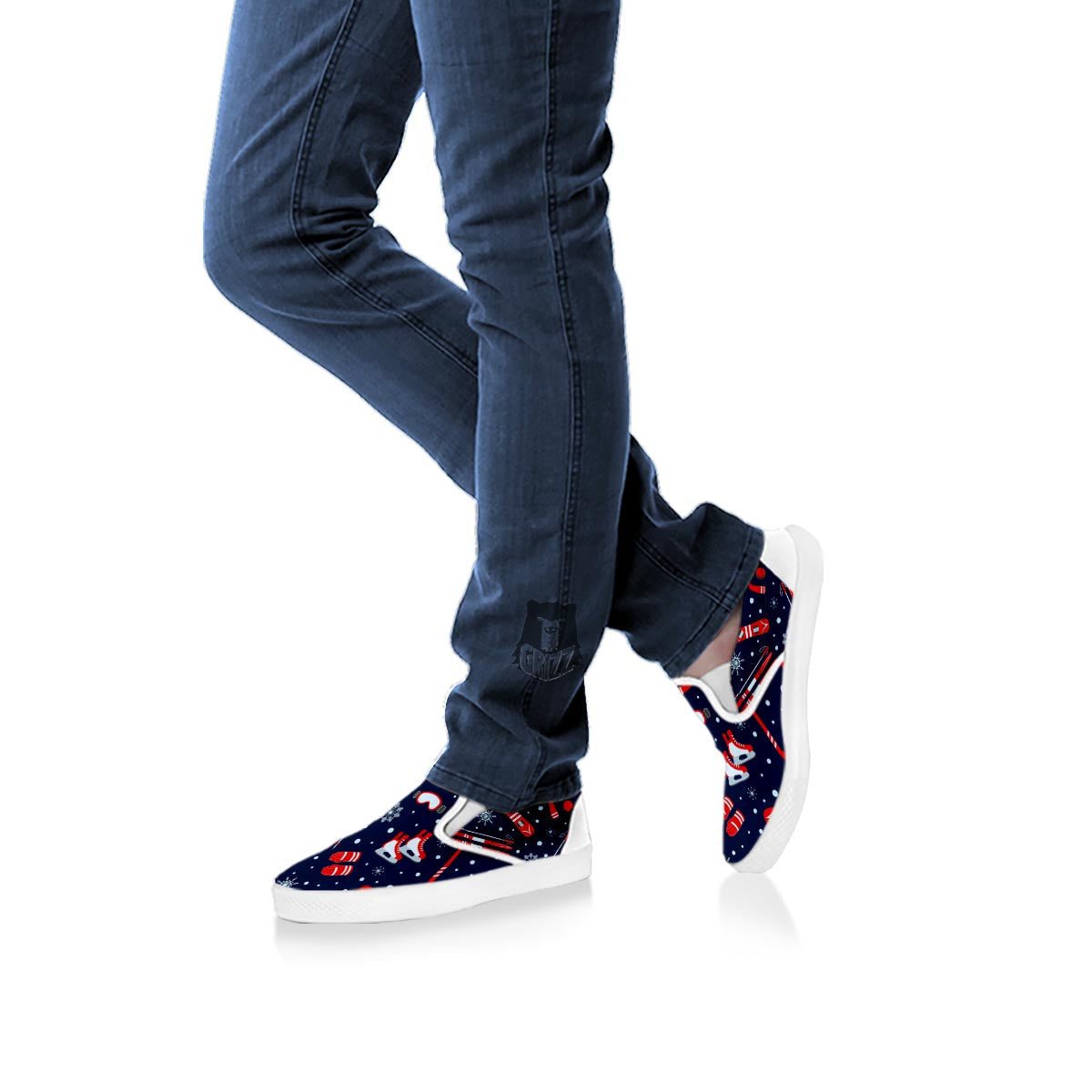 Skiing Equipment Print Pattern White Slip On Shoes-grizzshop