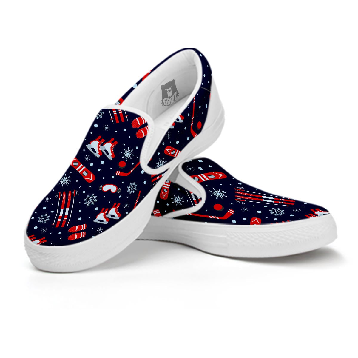 Skiing Equipment Print Pattern White Slip On Shoes-grizzshop