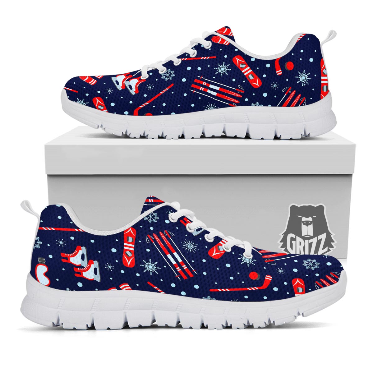 Skiing Equipment Print Pattern White Sneaker-grizzshop