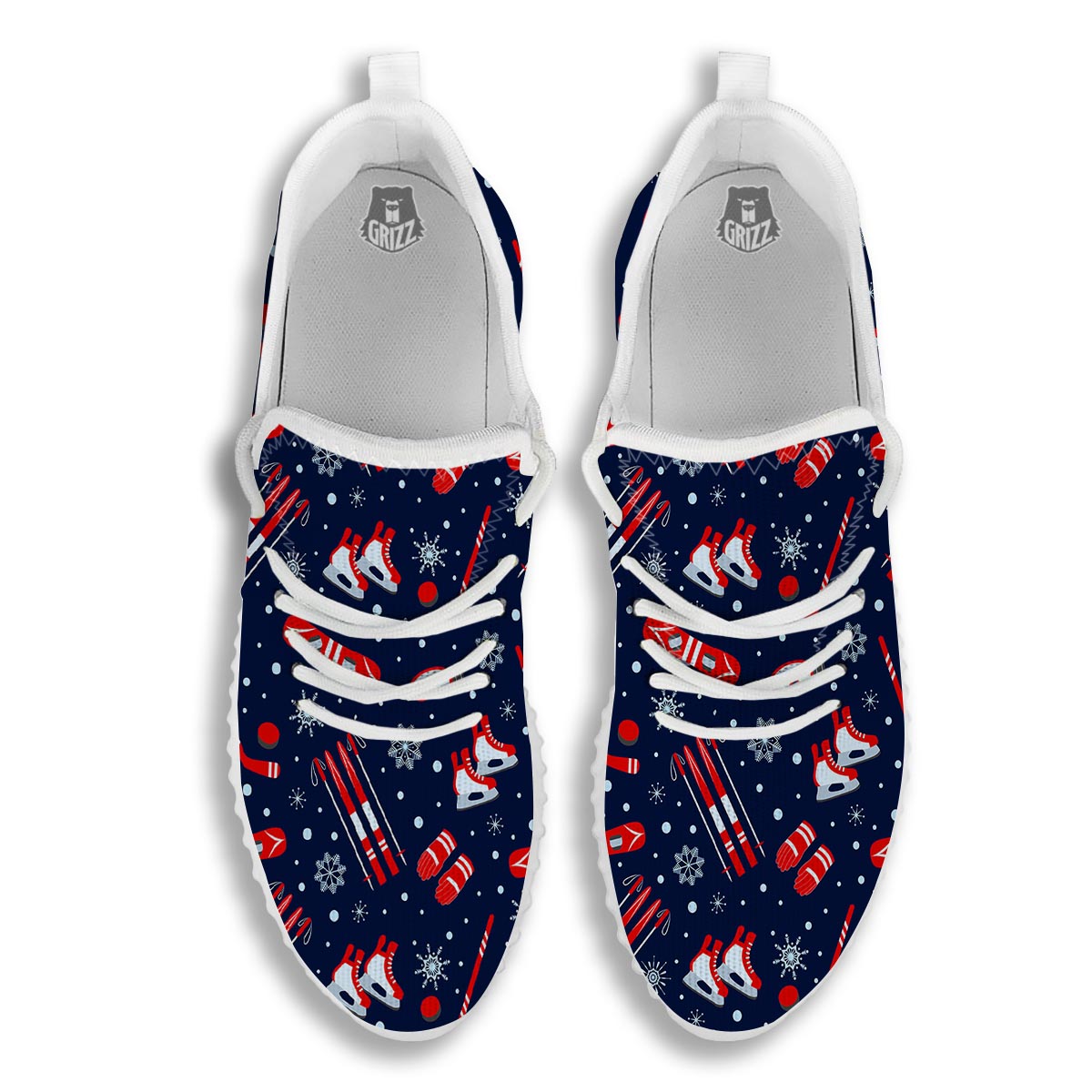 Skiing Equipment Print Pattern White Walking Shoes-grizzshop
