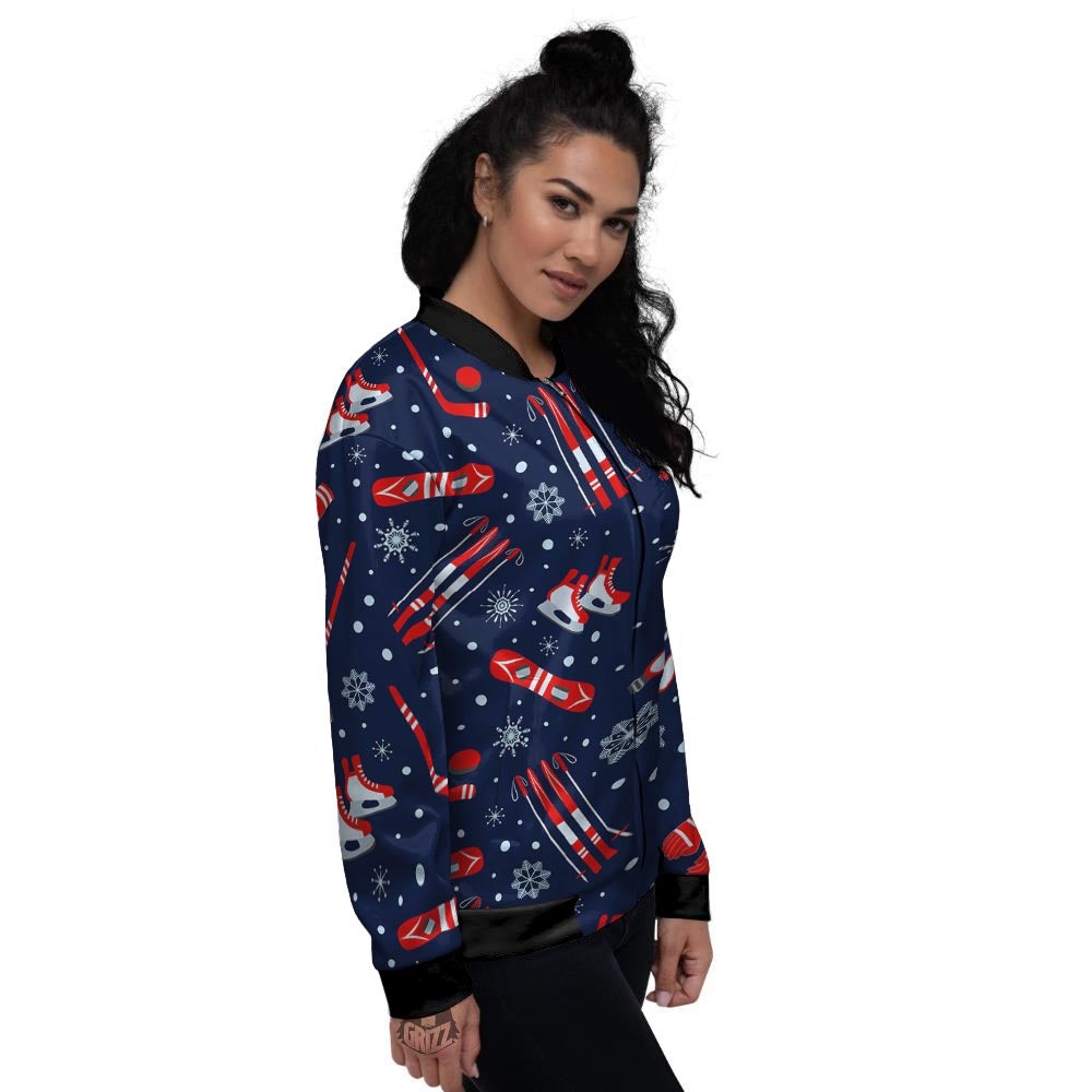 Skiing Equipment Print Pattern Women's Bomber Jacket-grizzshop