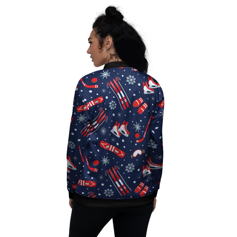 Skiing Equipment Print Pattern Women's Bomber Jacket-grizzshop