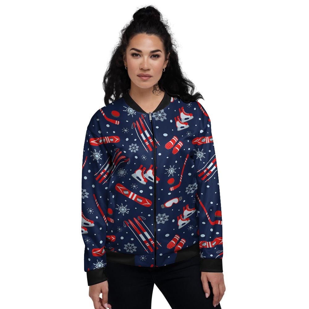 Skiing Equipment Print Pattern Women's Bomber Jacket-grizzshop
