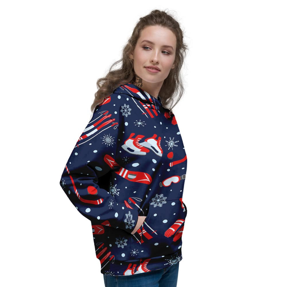 Skiing Equipment Print Pattern Women's Hoodie-grizzshop