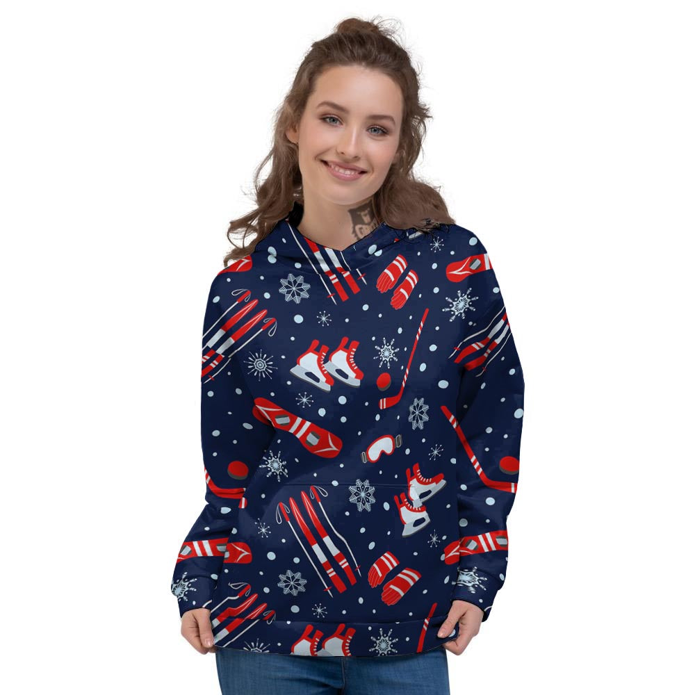 Skiing Equipment Print Pattern Women's Hoodie-grizzshop