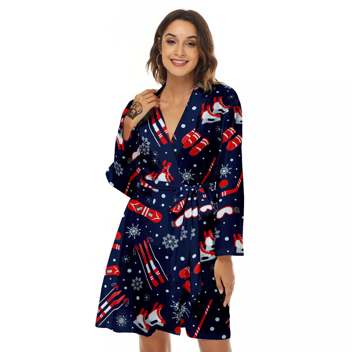 Skiing Equipment Print Pattern Women's Robe-grizzshop