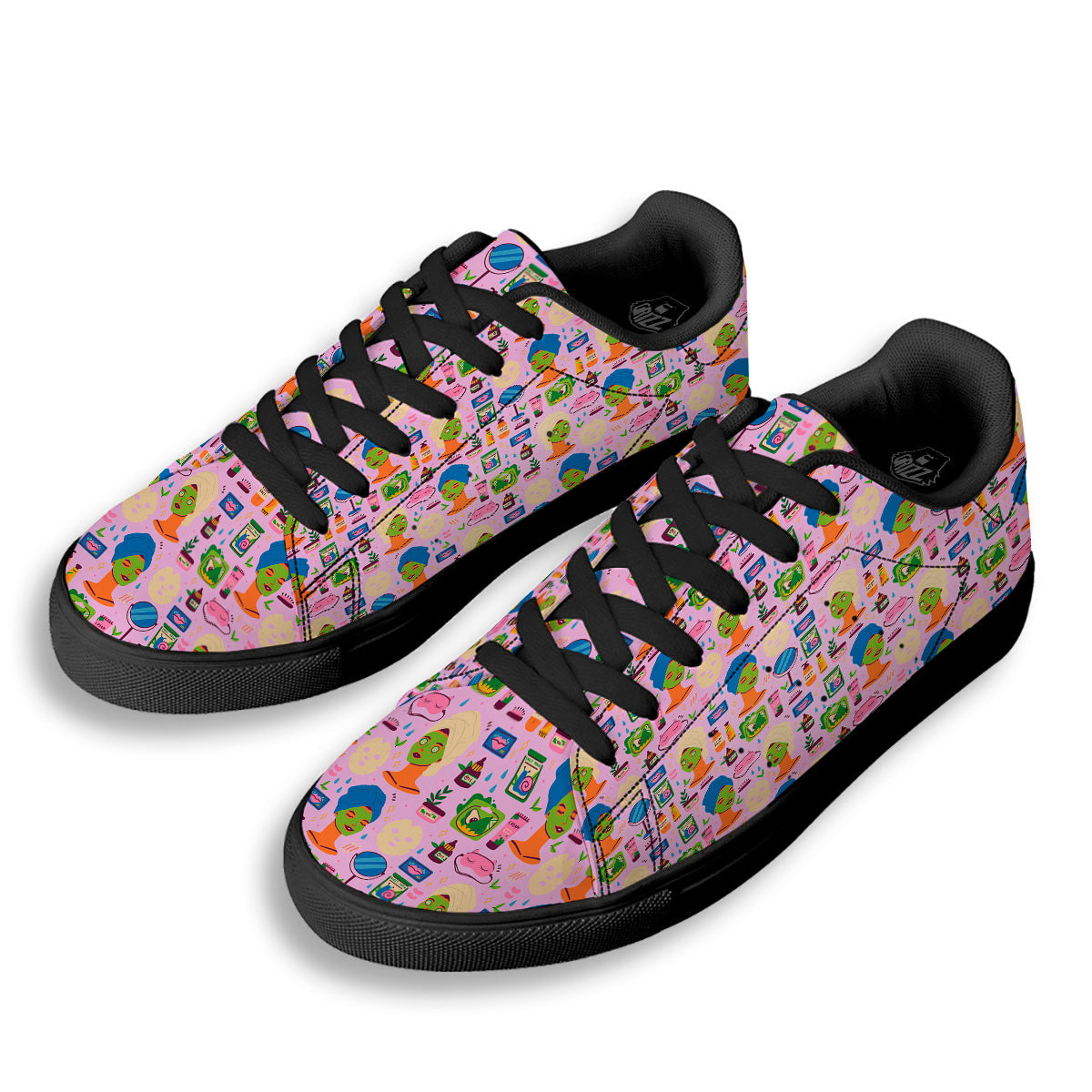 Skin Care And Face Care Print Pattern Black Low Top Sneakers-grizzshop