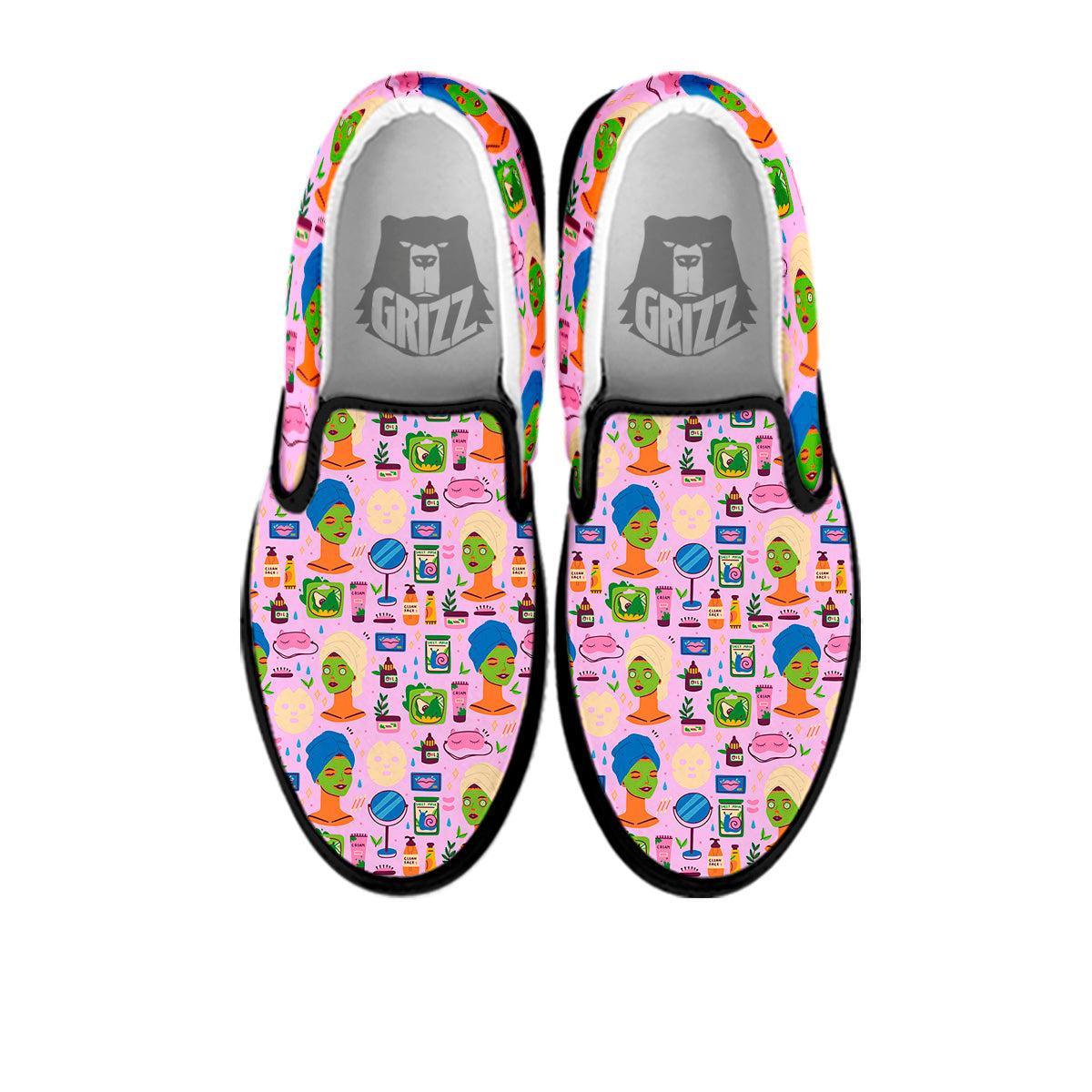 Skin Care And Face Care Print Pattern Black Slip On Shoes-grizzshop