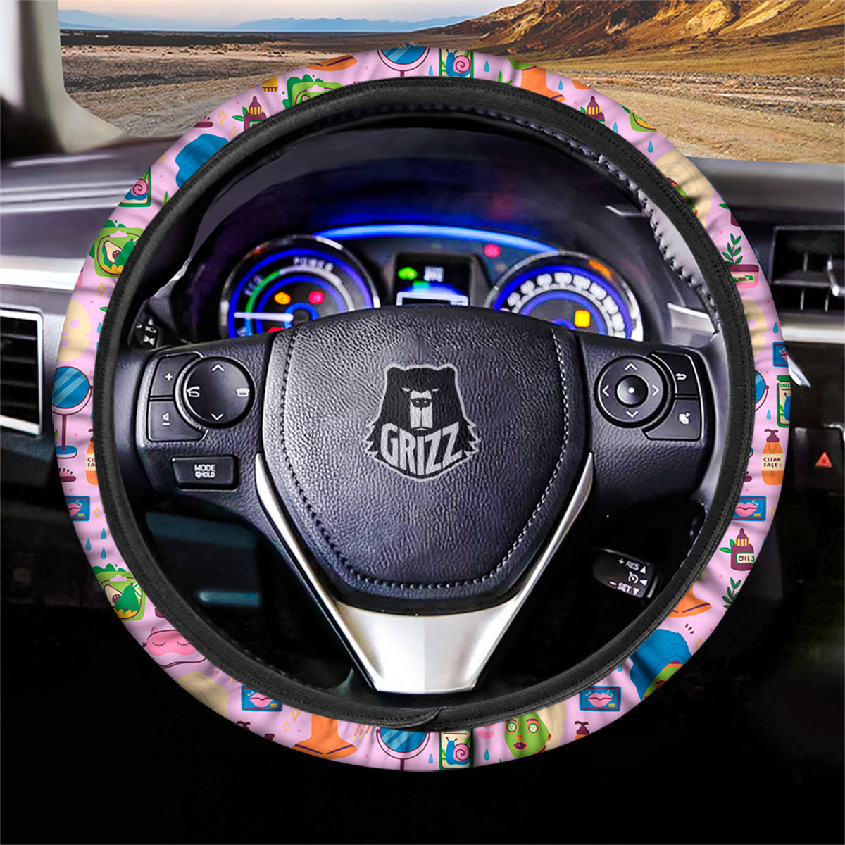 Skin Care And Face Care Print Pattern Car Steering Wheel Cover-grizzshop