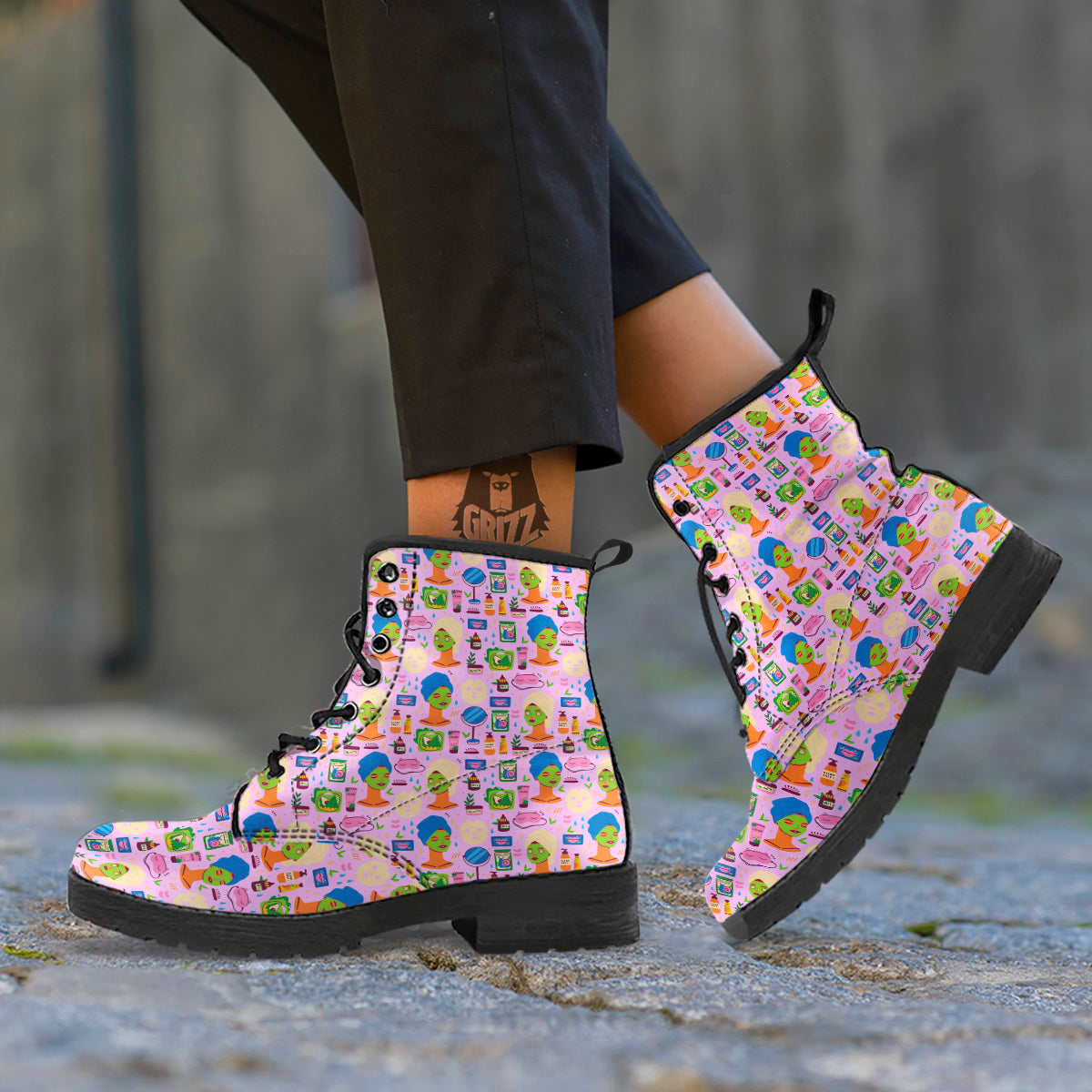 Skin Care And Face Care Print Pattern Leather Boots-grizzshop