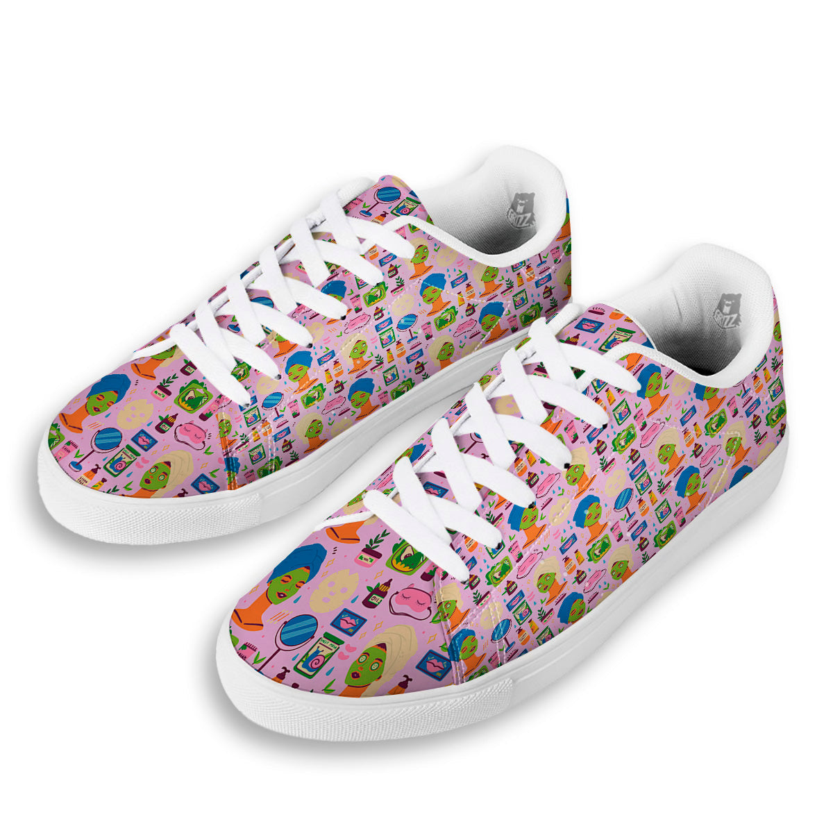 Skin Care And Face Care Print Pattern White Low Top Sneakers-grizzshop