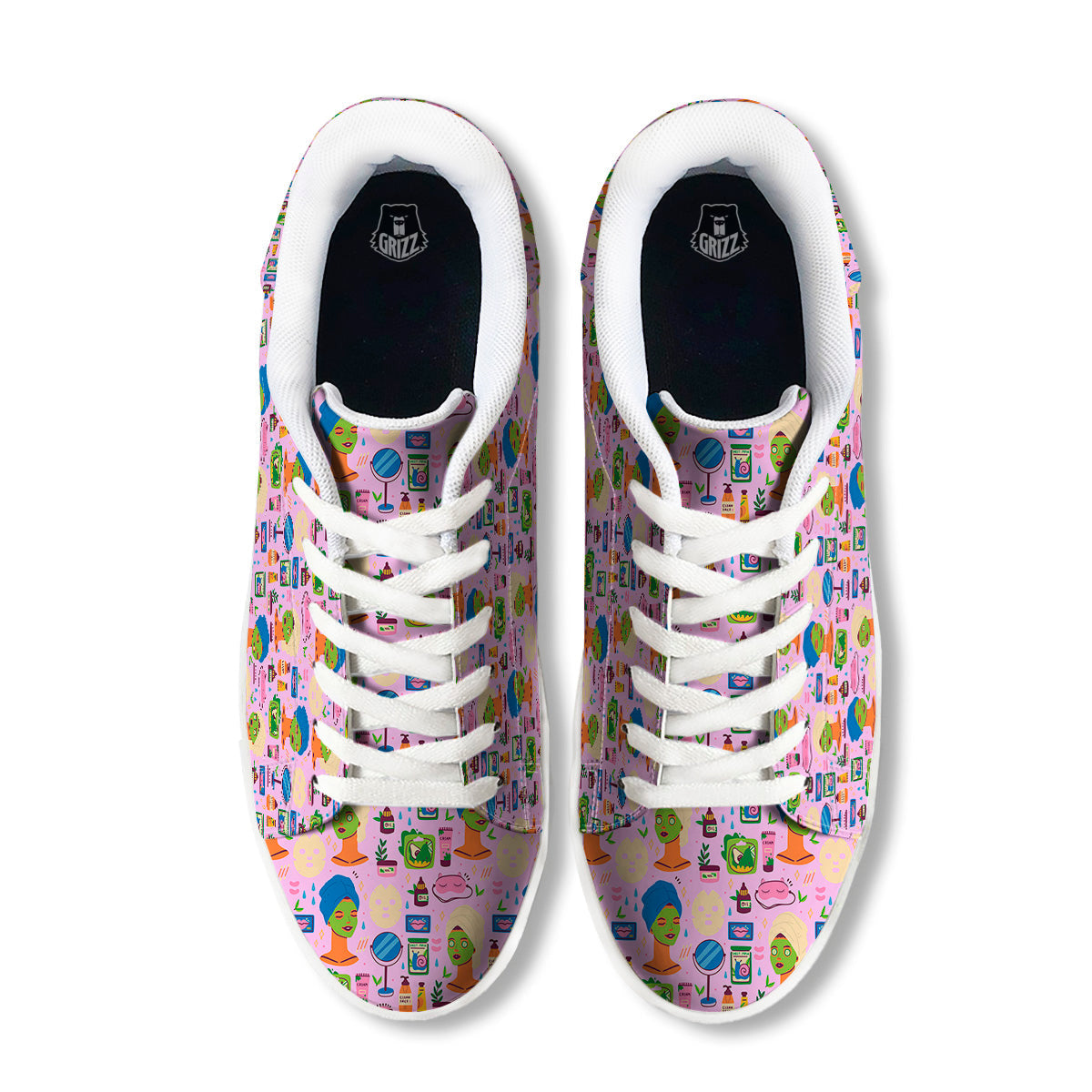 Skin Care And Face Care Print Pattern White Low Top Sneakers-grizzshop
