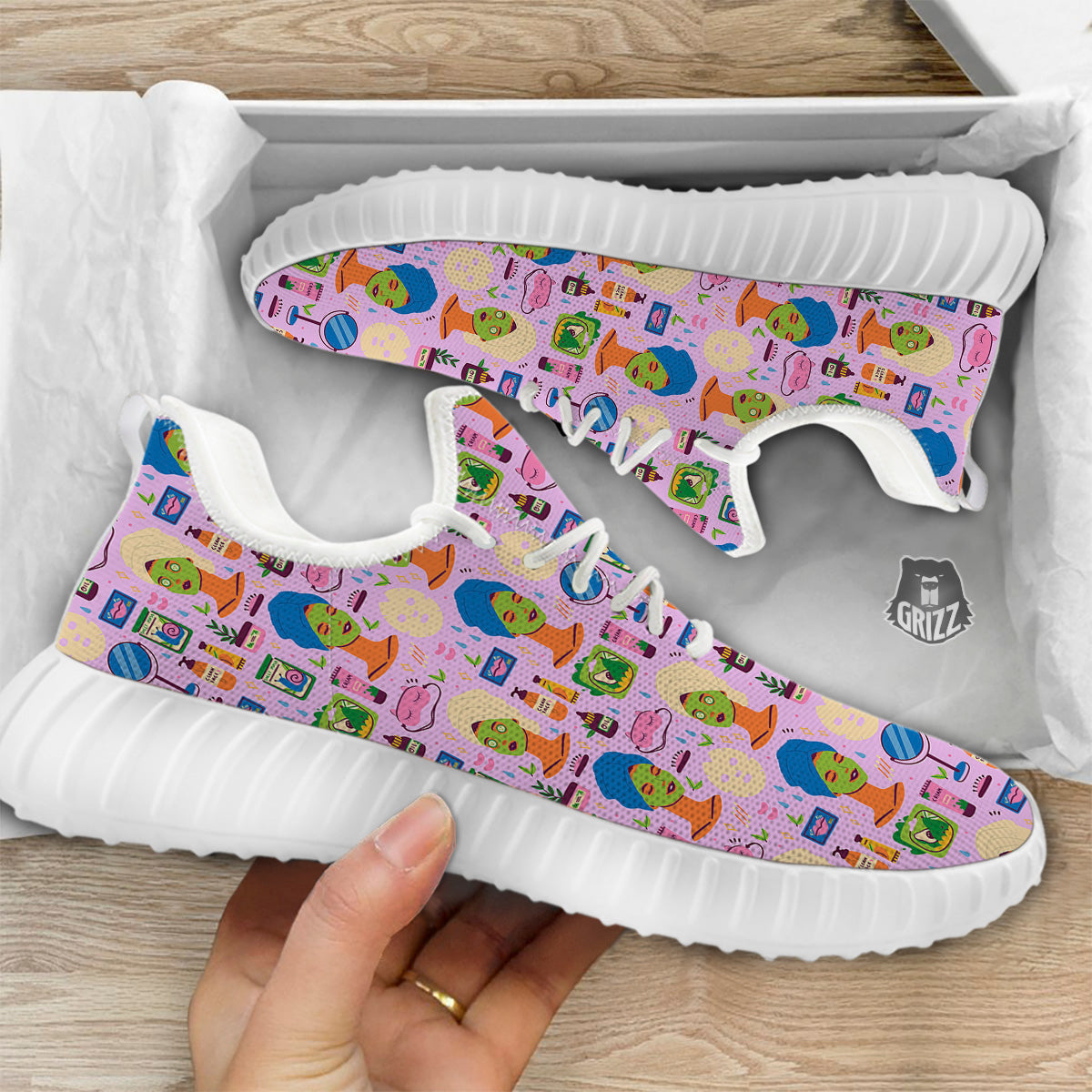 Skin Care And Face Care Print Pattern White Walking Shoes-grizzshop