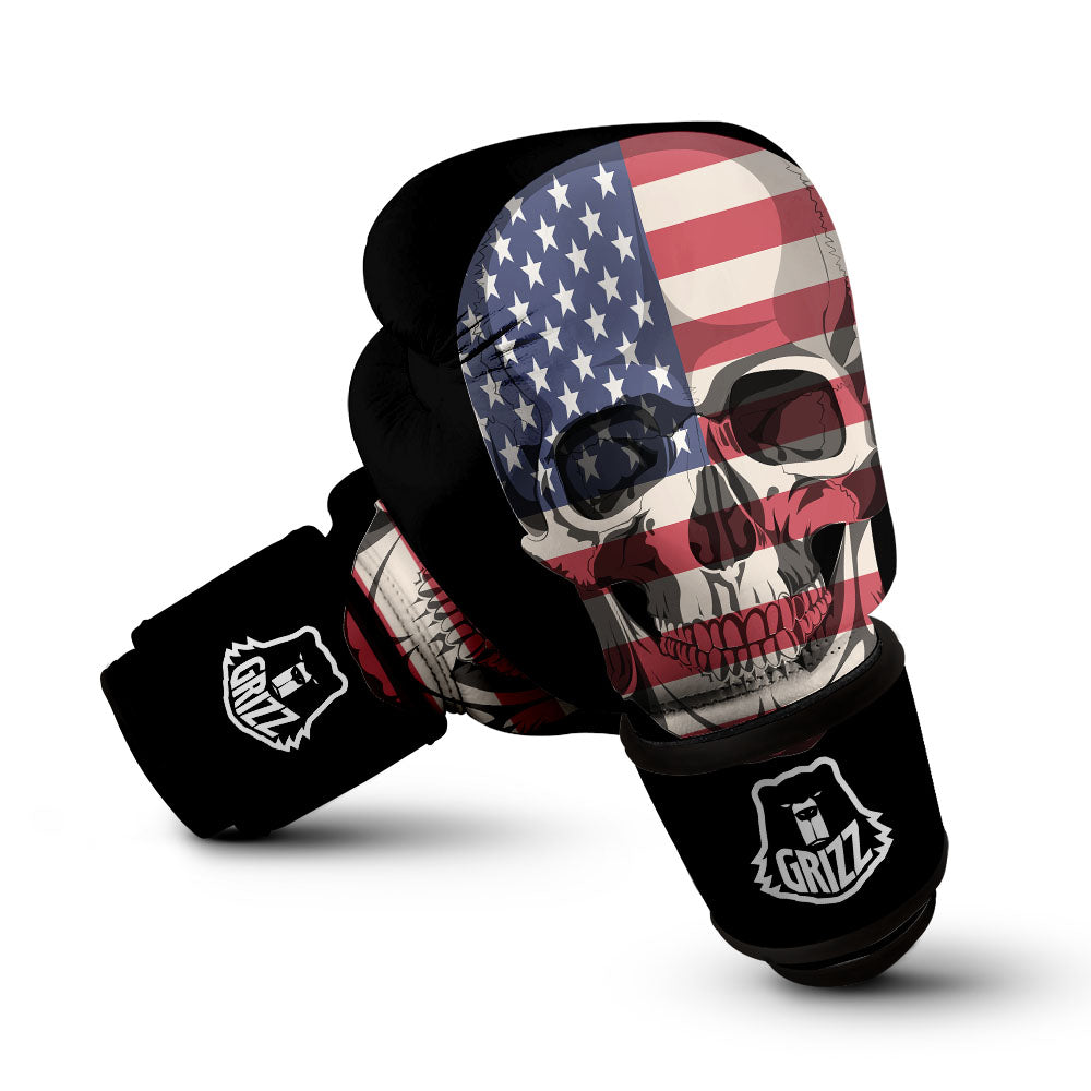 Skull American Flag Print Boxing Gloves-grizzshop
