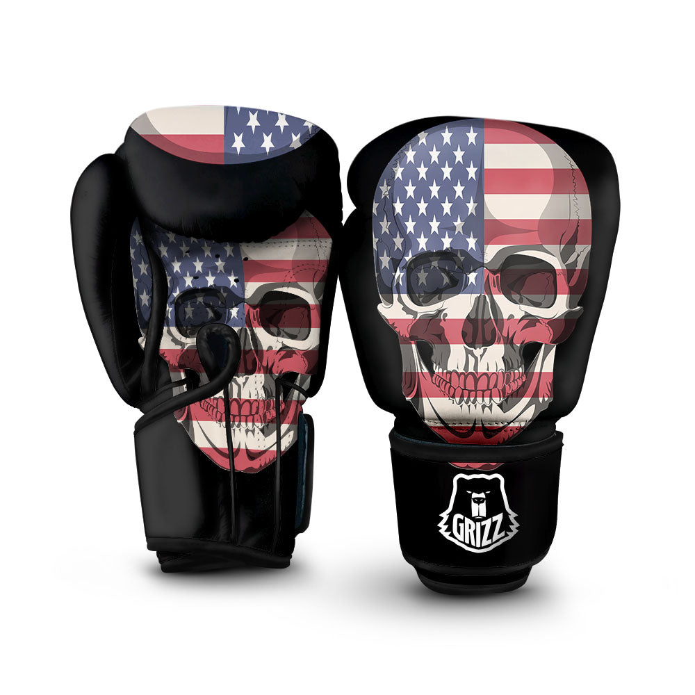Skull American Flag Print Boxing Gloves-grizzshop