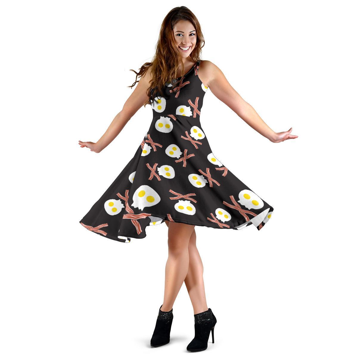 Skull Bacon Egg Pattern Print Dress-grizzshop