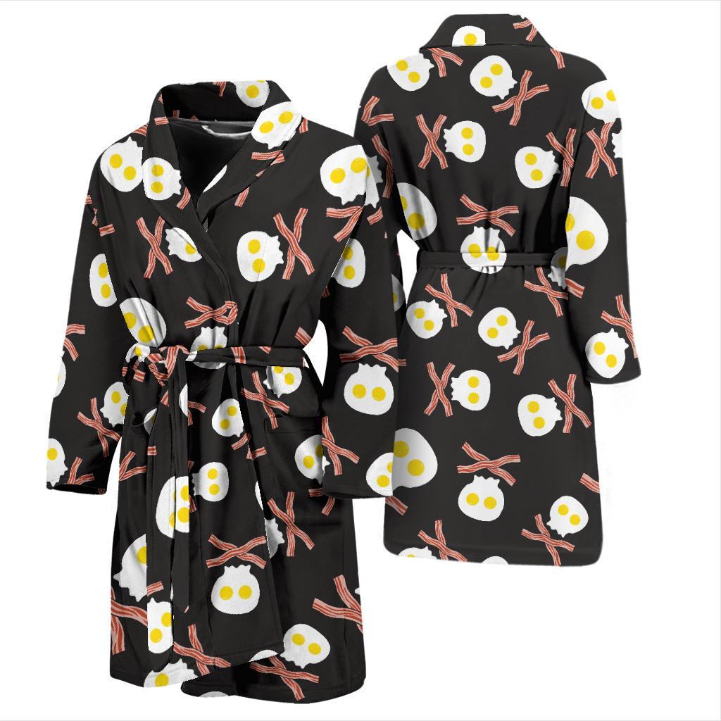 Skull Bacon Egg Pattern Print Men Long Robe-grizzshop