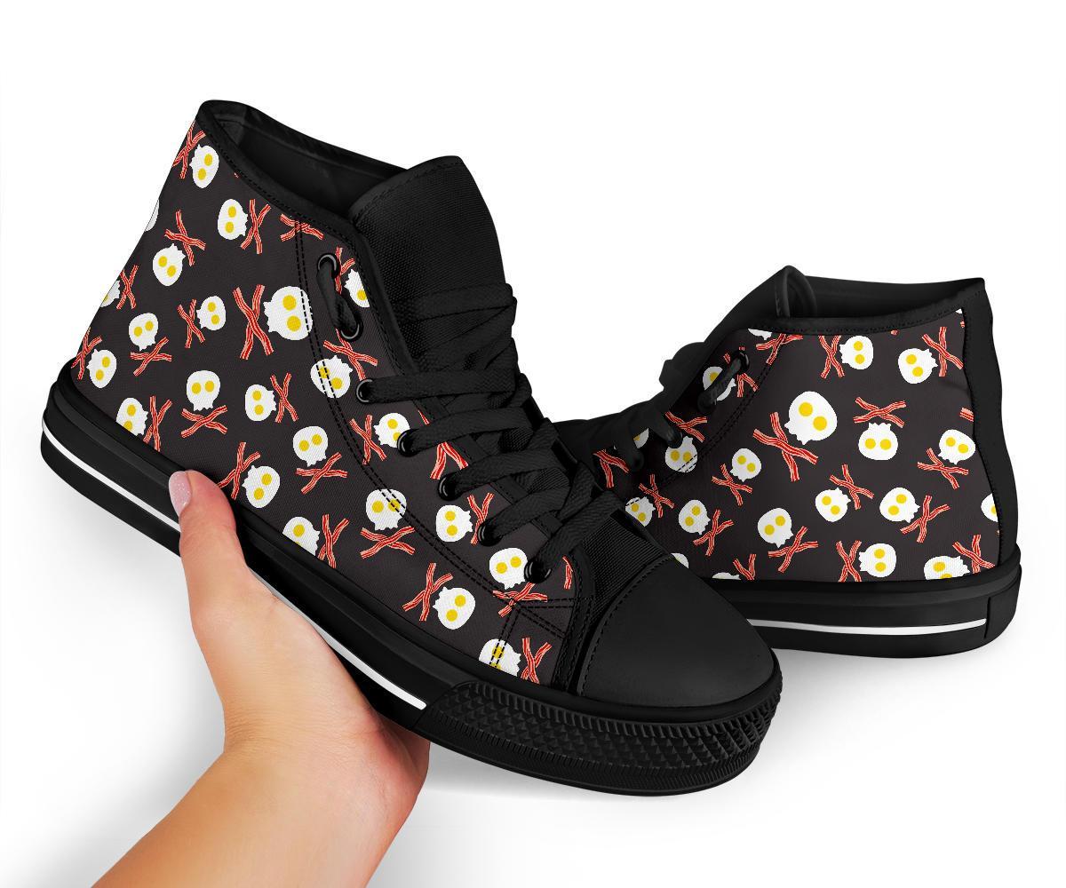Skull Bacon Egg Pattern Print Men Women's High Top Shoes-grizzshop