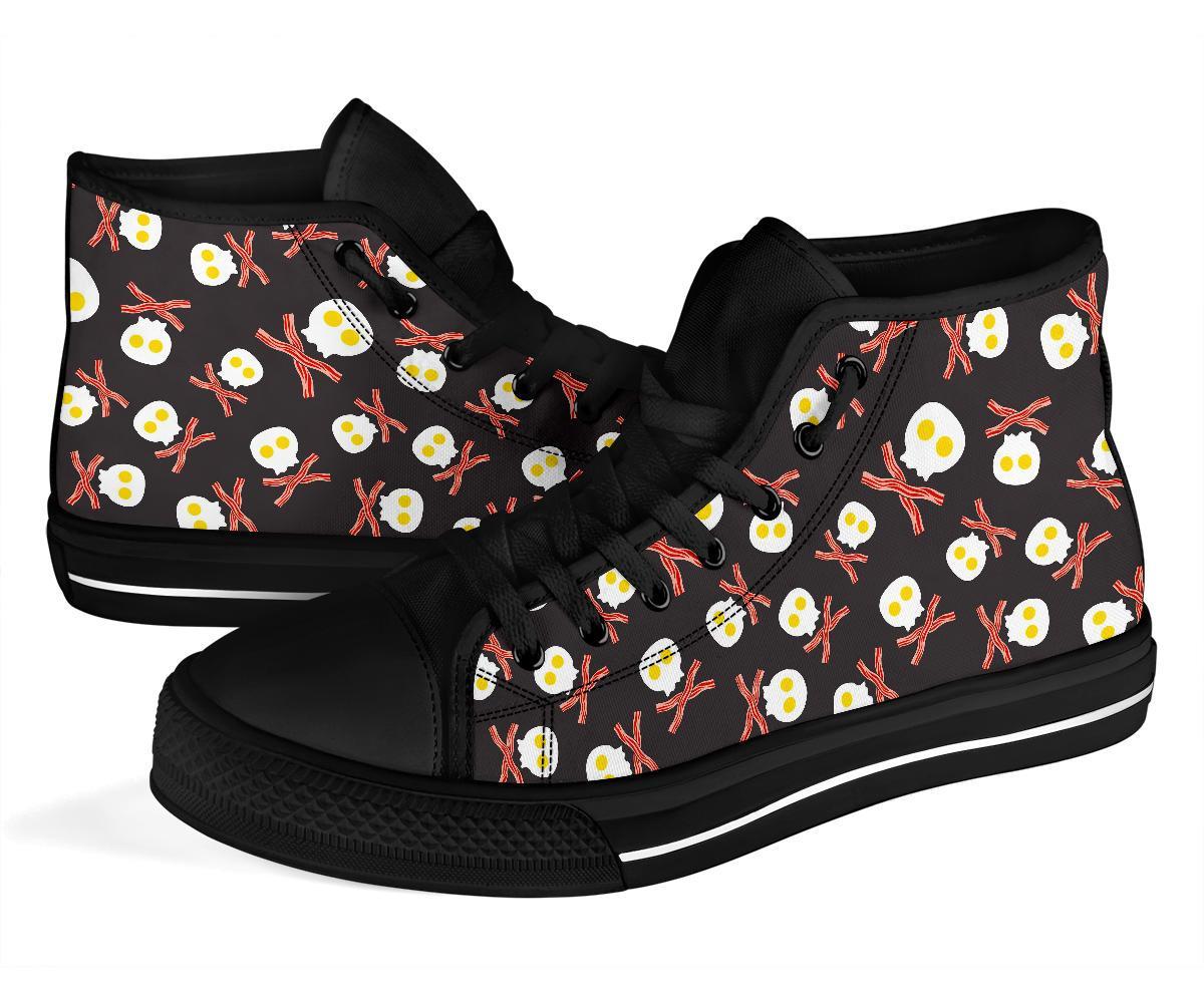 Skull Bacon Egg Pattern Print Men Women's High Top Shoes-grizzshop