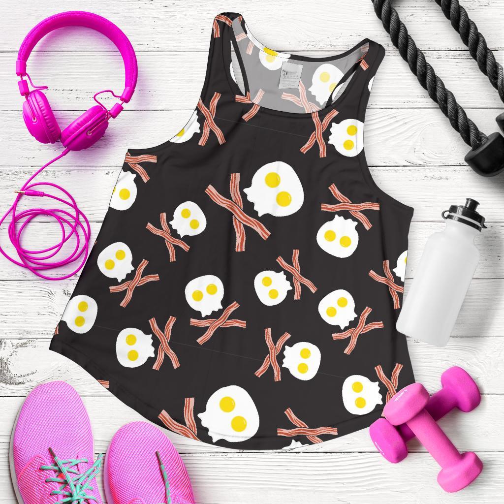 Skull Bacon Egg Pattern Print Racerback Tank Tops-grizzshop
