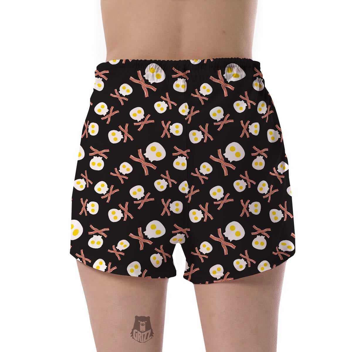 Skull Bacon Egg Pattern Print Women's Shorts-grizzshop