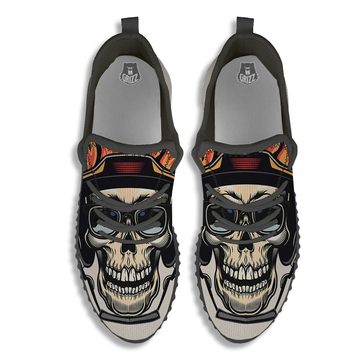 Skull Biker Helmet Vintage Print Black Walking Shoes-grizzshop