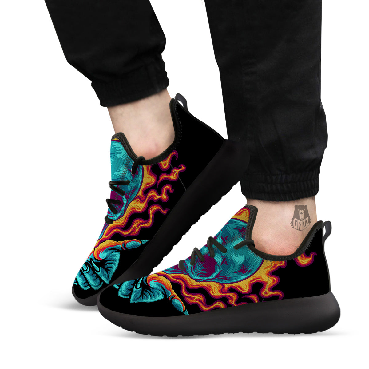 Skull Burning Print Black Athletic Shoes-grizzshop
