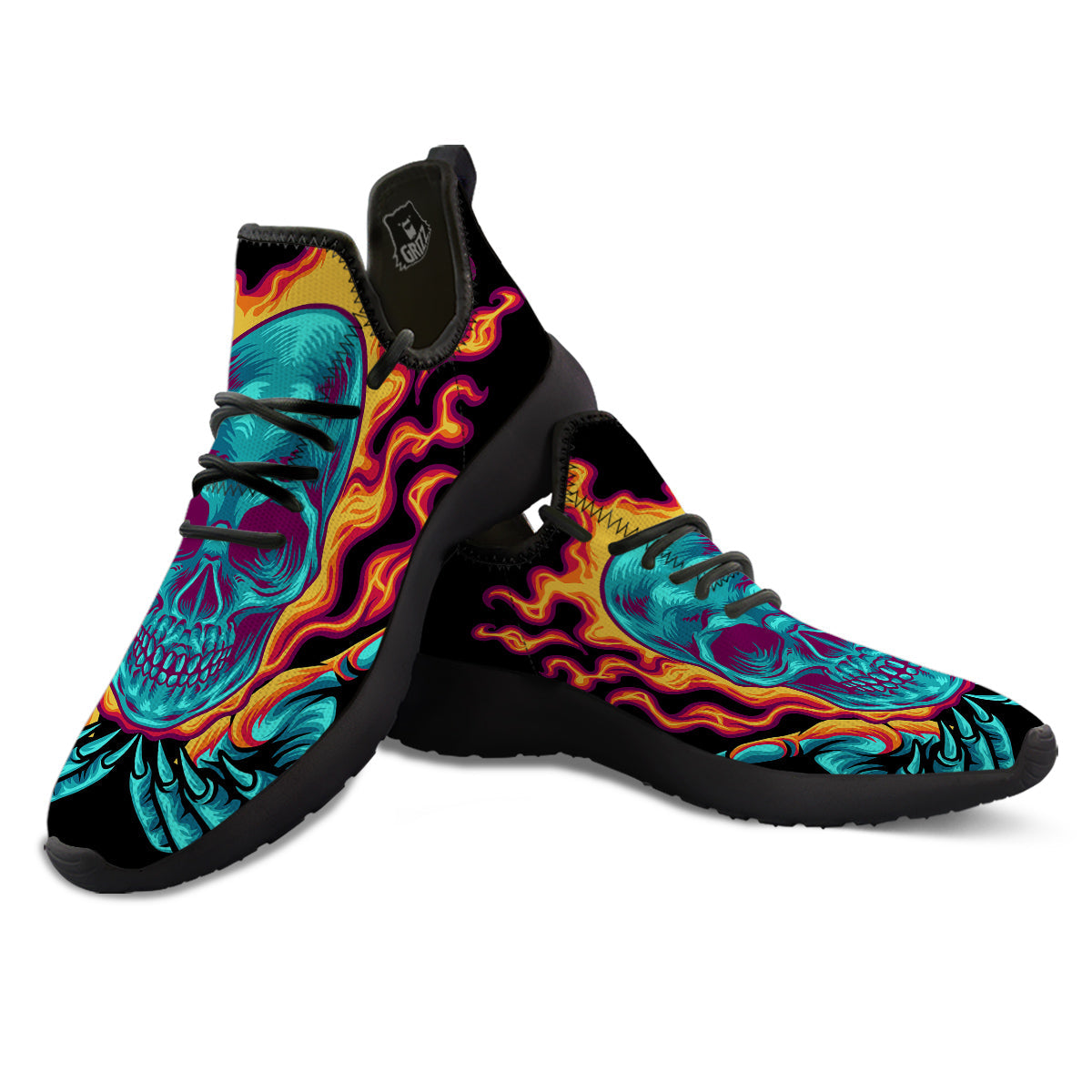 Skull Burning Print Black Athletic Shoes-grizzshop