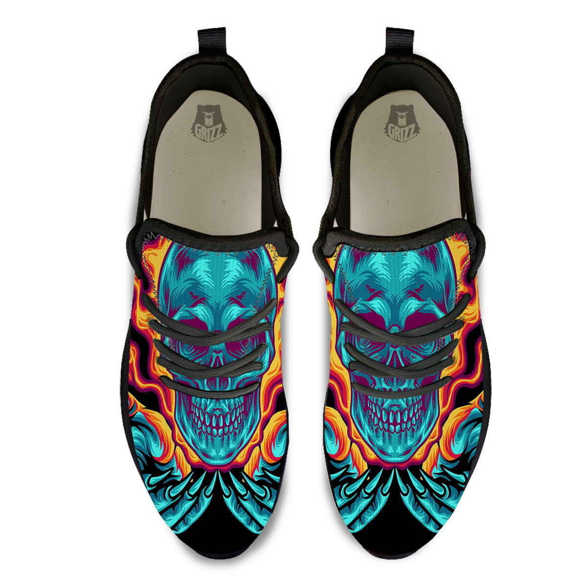 Skull Burning Print Black Athletic Shoes-grizzshop