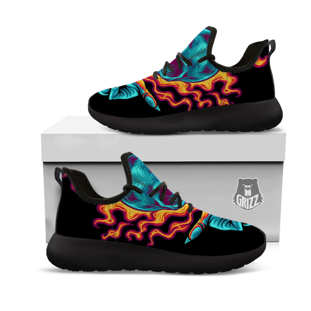 Skull Burning Print Black Athletic Shoes-grizzshop