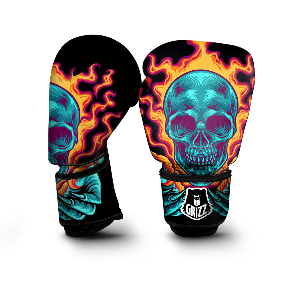 Skull Burning Print Boxing Gloves-grizzshop
