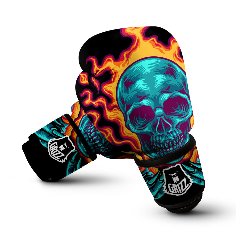 Skull Burning Print Boxing Gloves-grizzshop