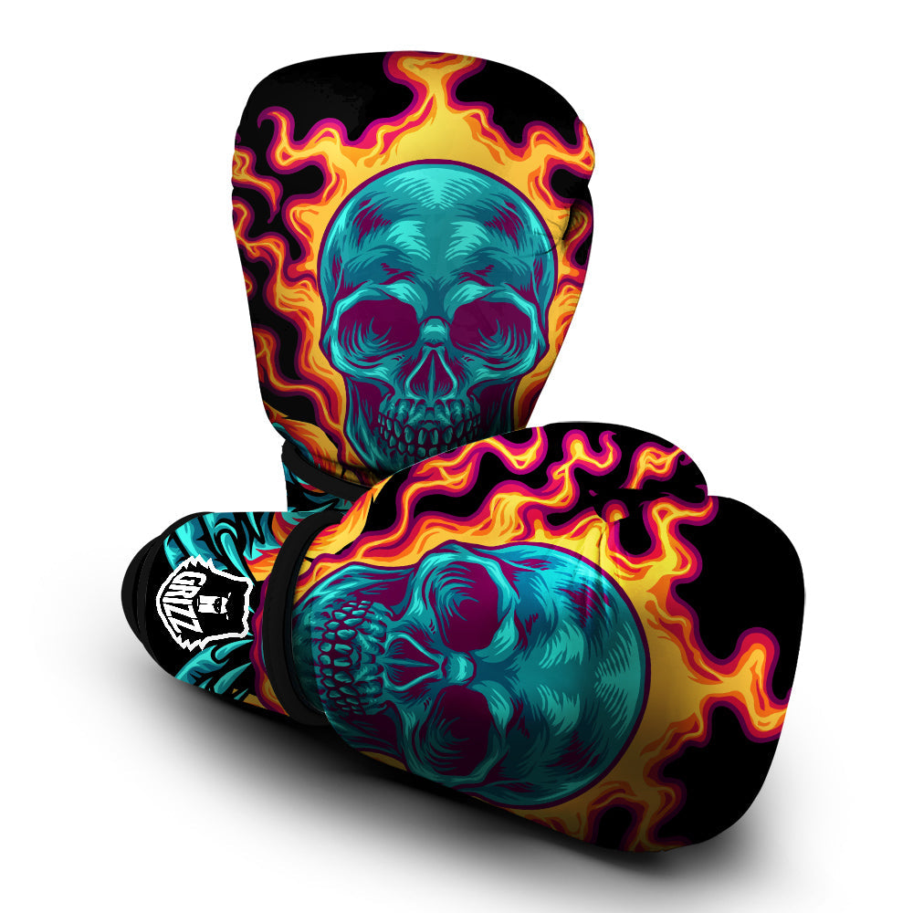 Skull Burning Print Boxing Gloves-grizzshop