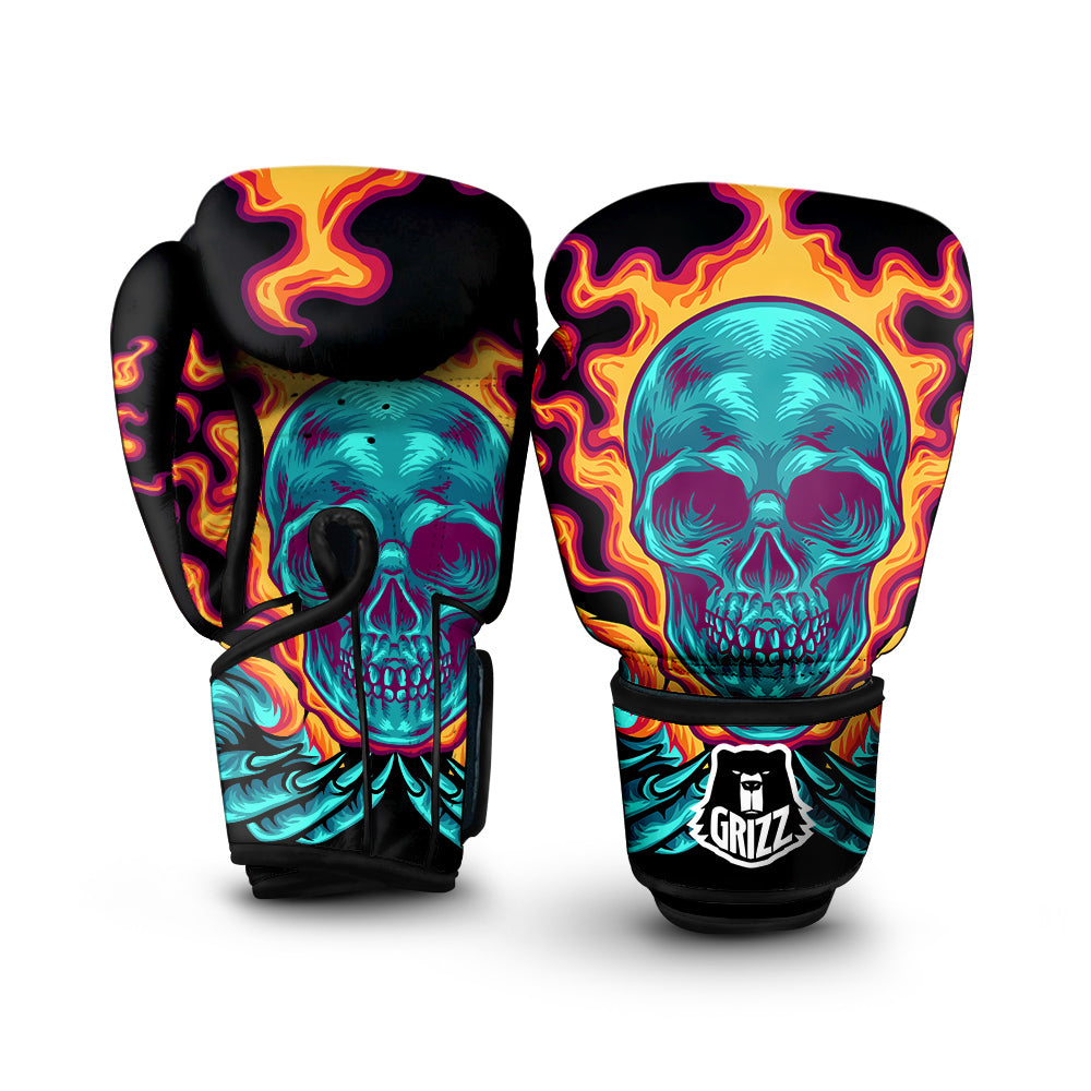 Skull Burning Print Boxing Gloves-grizzshop
