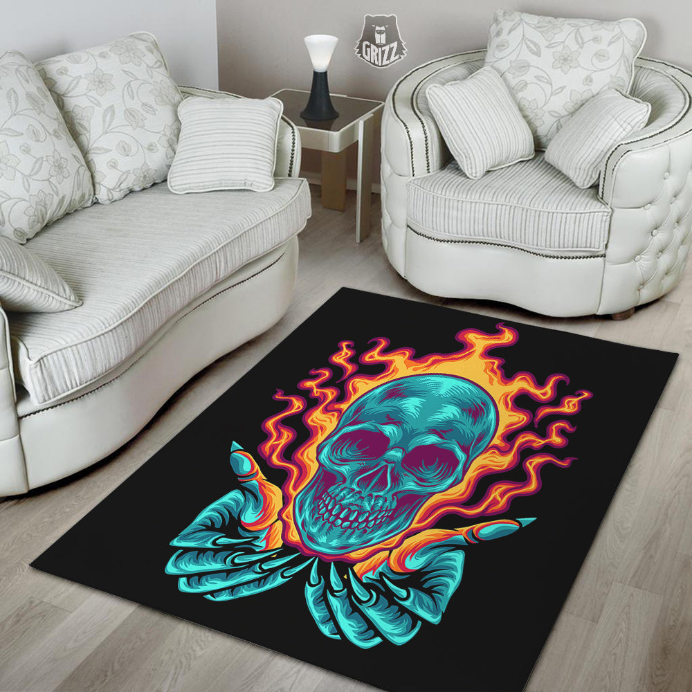 Skull Burning Print Floor Mat-grizzshop