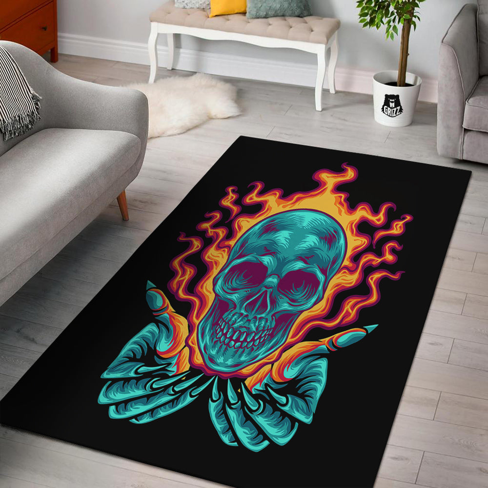 Skull Burning Print Floor Mat-grizzshop