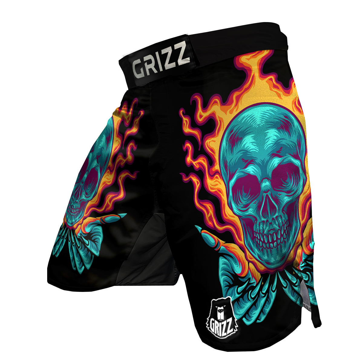 Skull Burning Print MMA Shorts-grizzshop