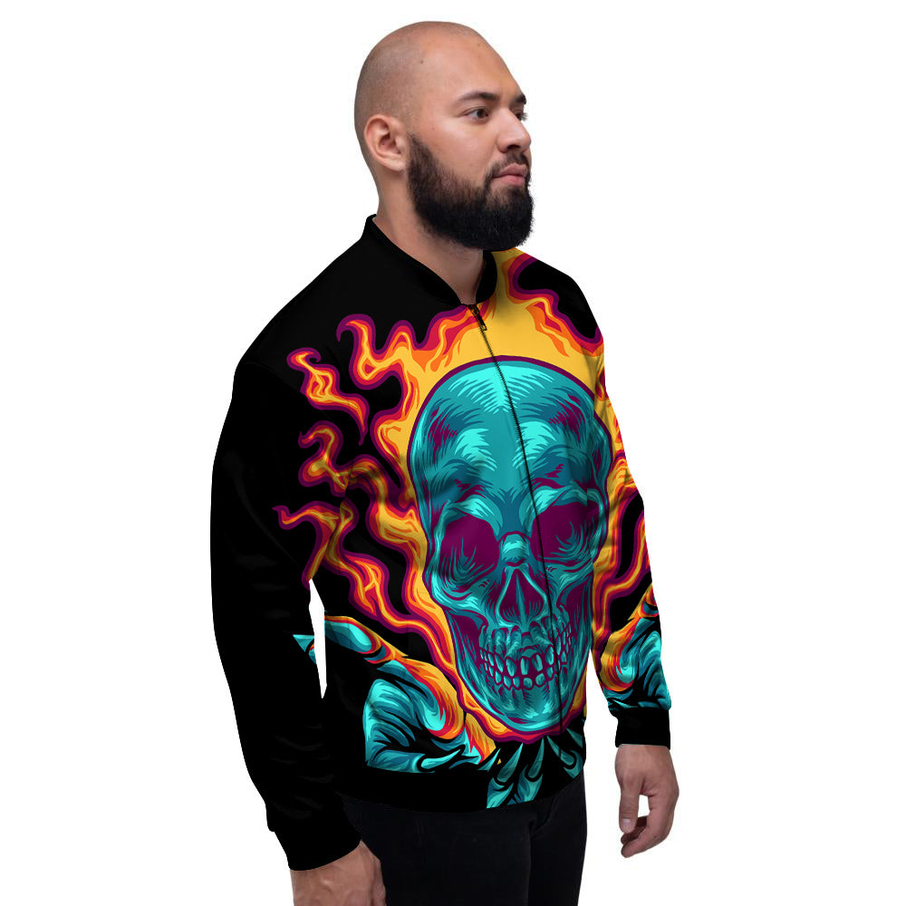 Skull Burning Print Men's Bomber Jacket-grizzshop