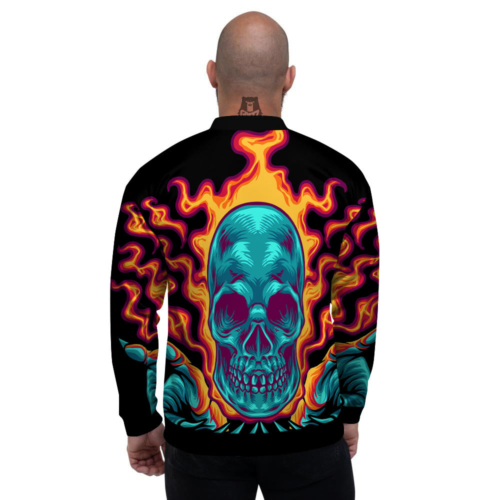 Skull Burning Print Men's Bomber Jacket-grizzshop