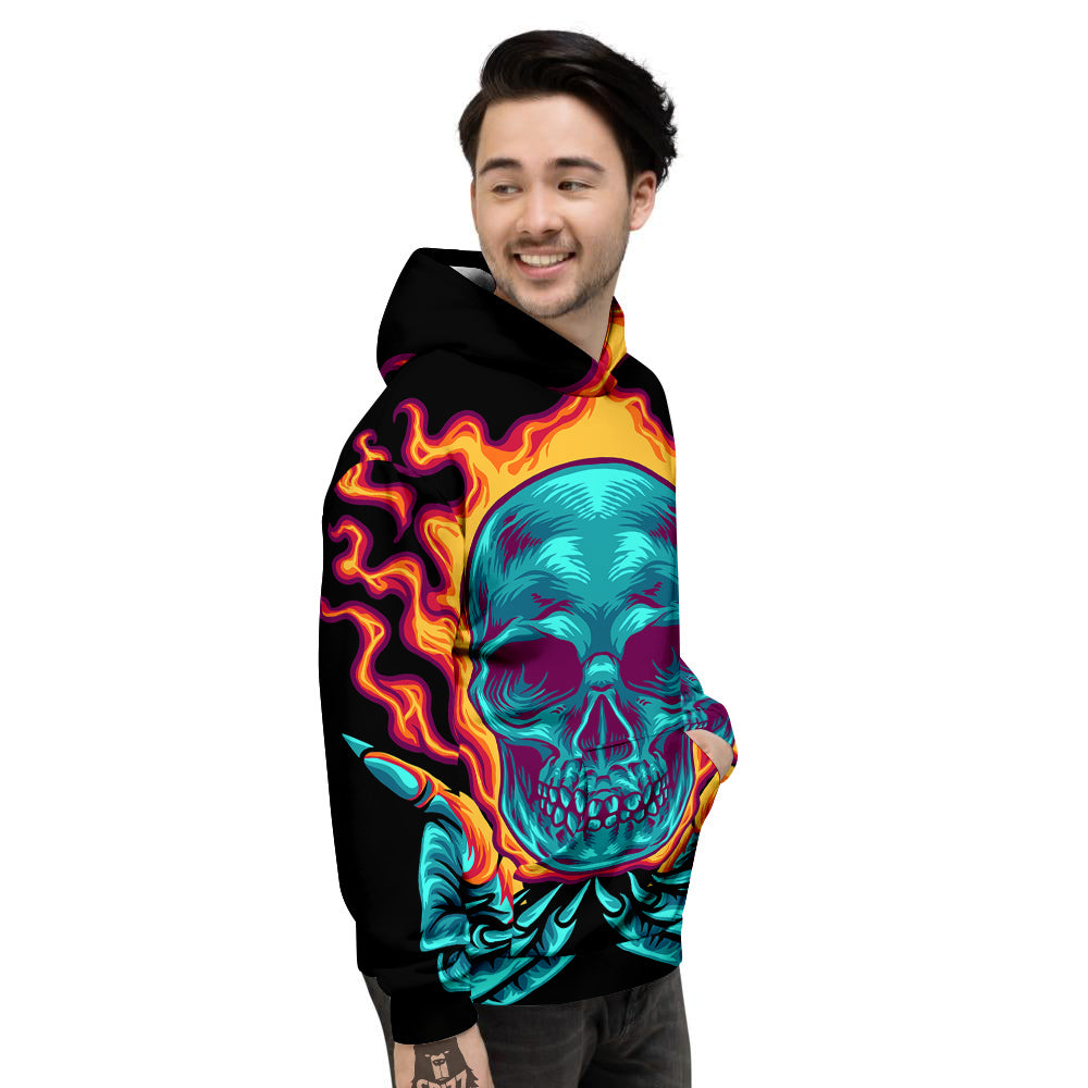 Skull Burning Print Men's Hoodie-grizzshop