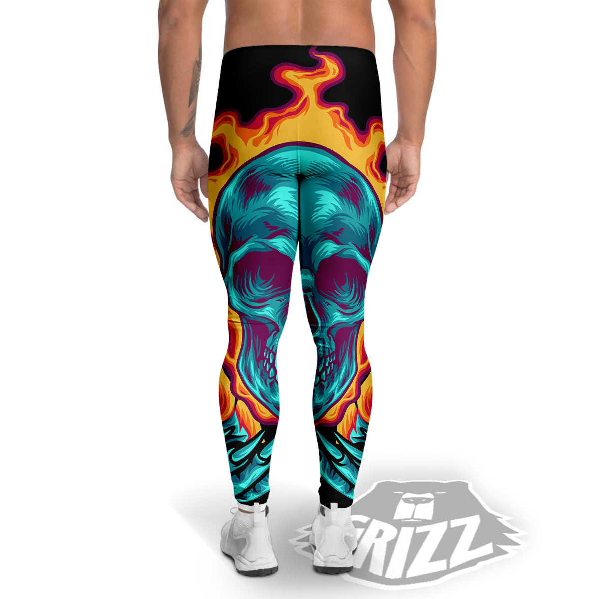 Skull Burning Print Men's Leggings-grizzshop