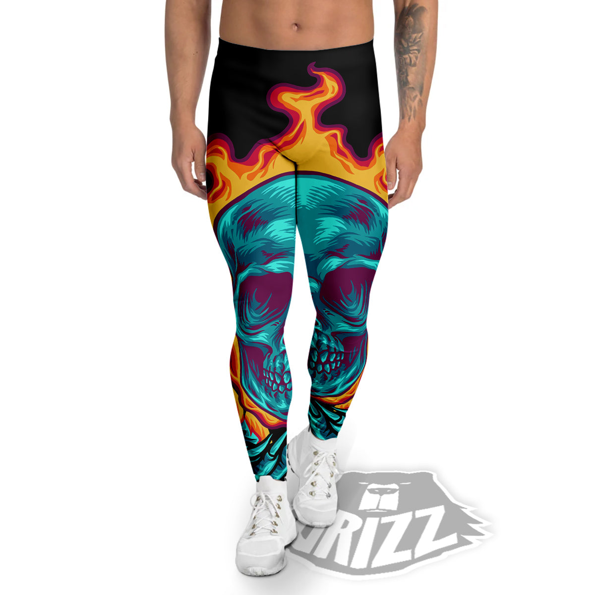 Skull Burning Print Men's Leggings-grizzshop