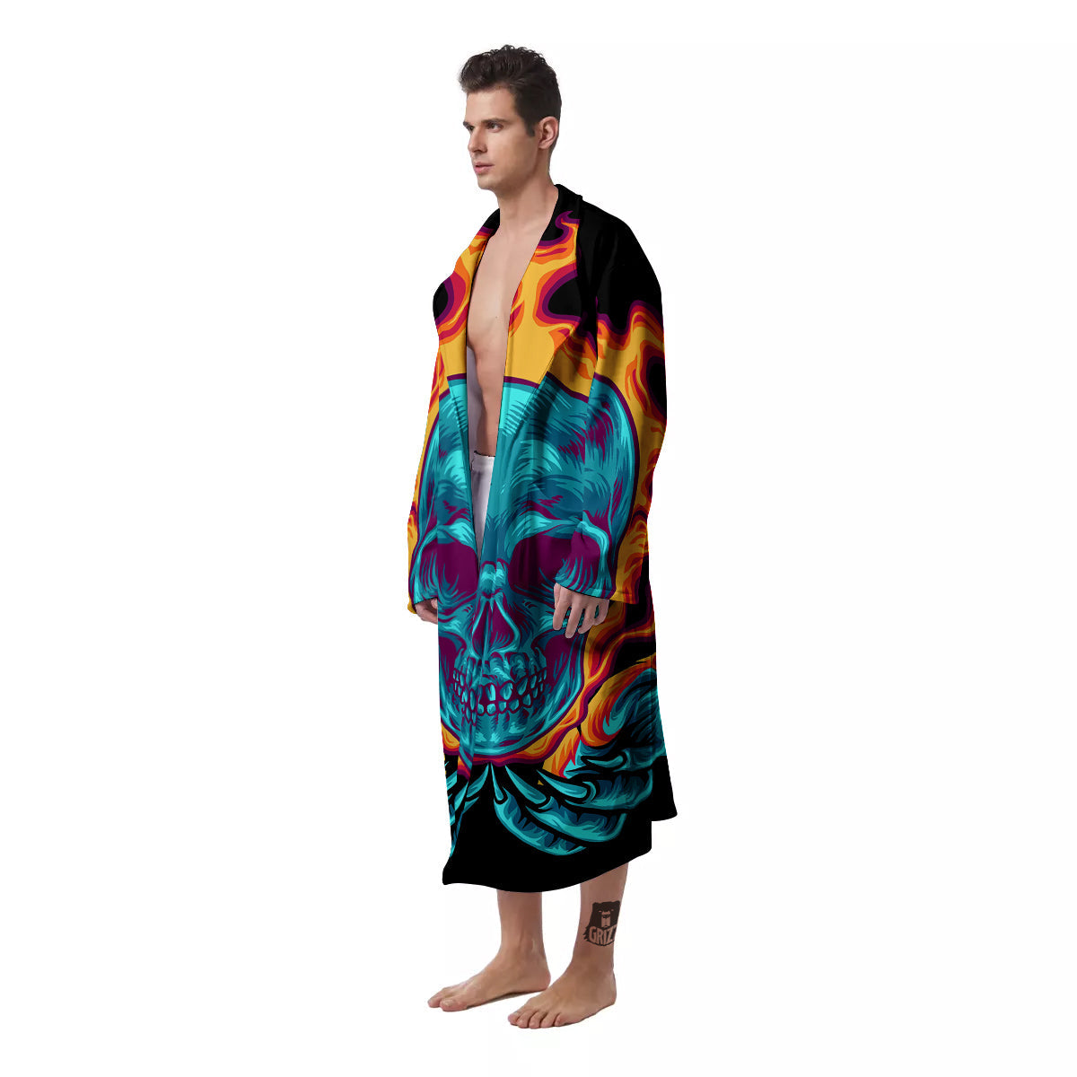 Skull Burning Print Men's Robe-grizzshop