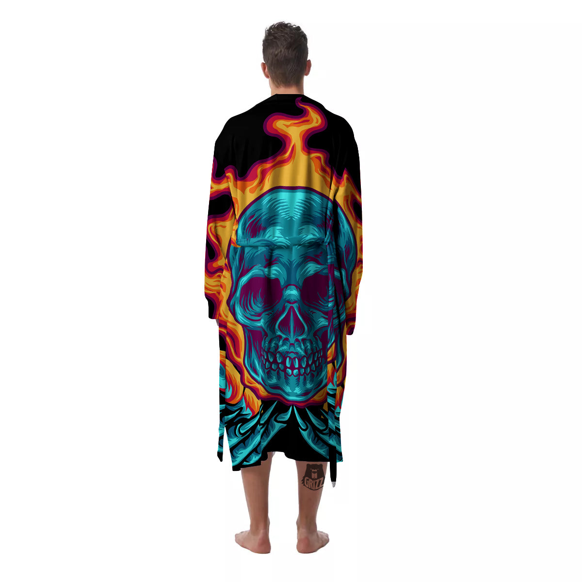 Skull Burning Print Men's Robe-grizzshop