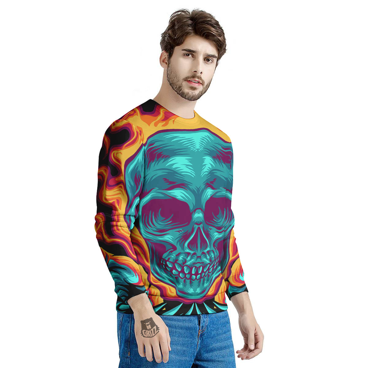 Skull Burning Print Men's Sweatshirt-grizzshop