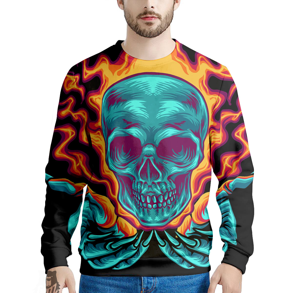 Skull Burning Print Men's Sweatshirt-grizzshop