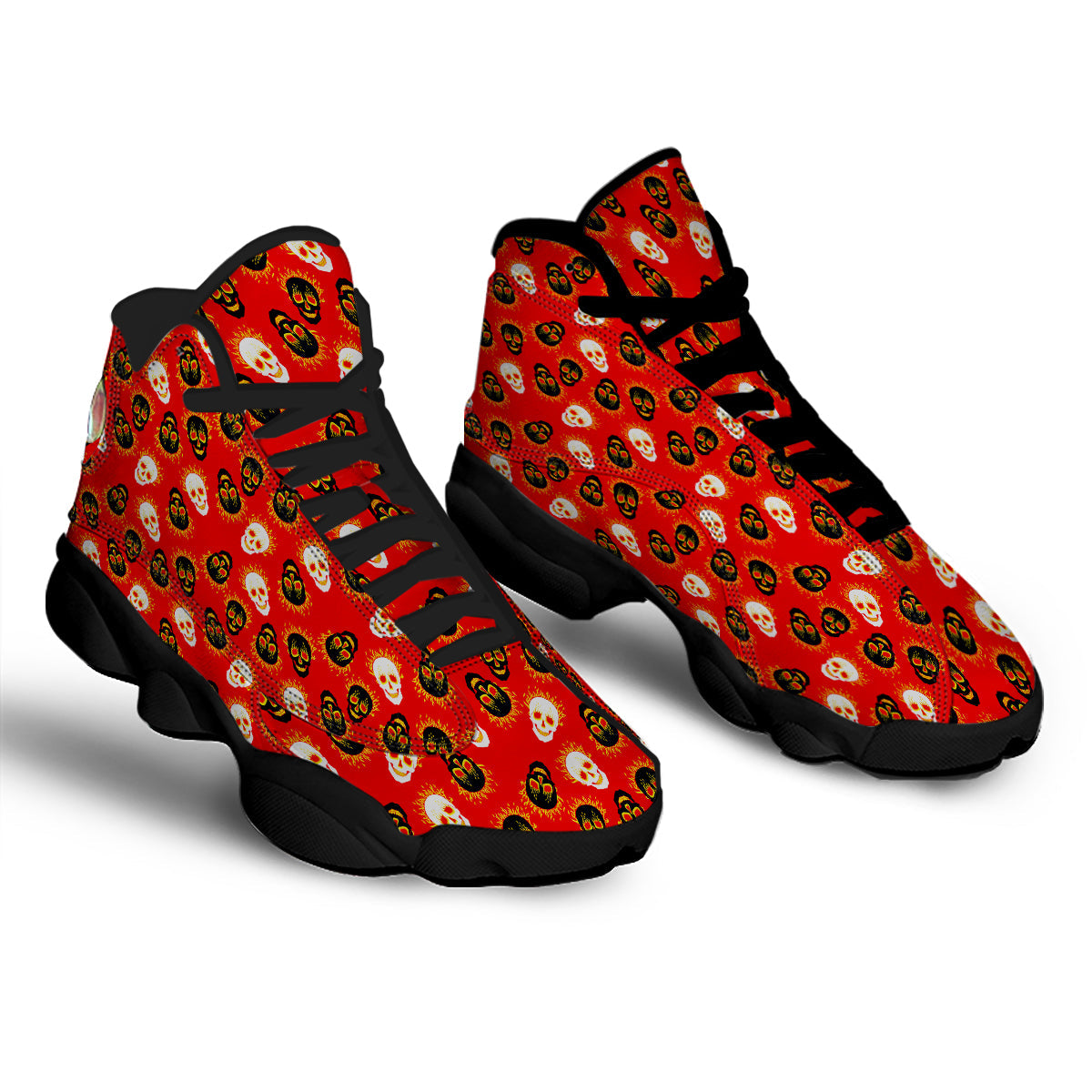 Skull Burning Print Pattern Black Basketball Shoes-grizzshop