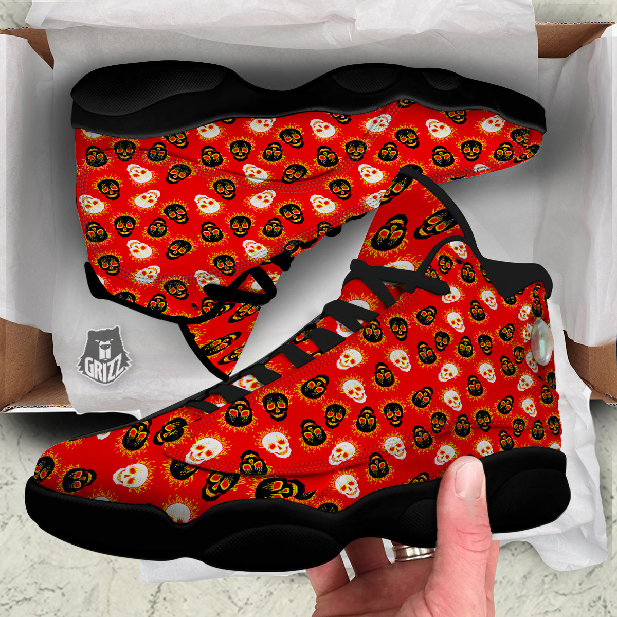 Skull Burning Print Pattern Black Basketball Shoes-grizzshop